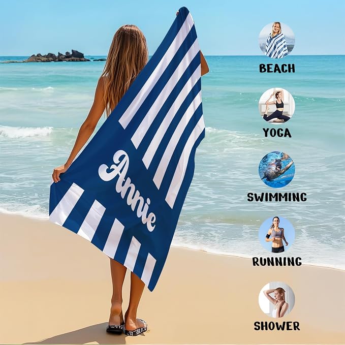 JML Personalized Beach Towel with Name, Custom Cabana Stripe Beach Towel, Customized Microfiber Pool Towel, Quick Dry & Absorbent Swim Towel for Adult,Mother's Day, Birthday, Summer Holiday,Vacation - Image 6