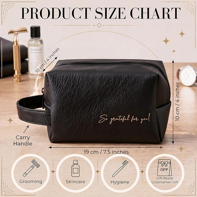 8 Pcs Men Toiletry Travel Bags Bulk Black Leather Toiletry Bags for Men Employee Appreciation Groomsmen Gifts Toiletries Kit for Business Trip Wedding Travel - Image 3