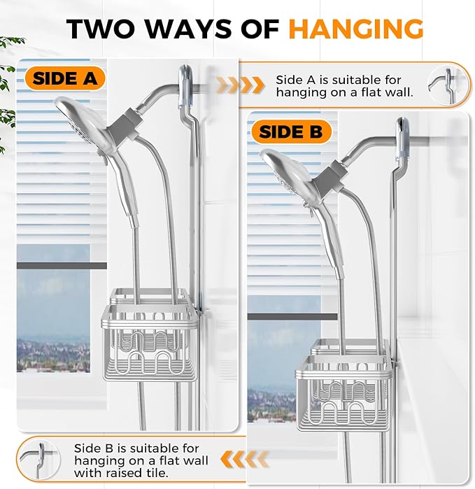 REINHARDT Aluminum Shower Caddy Hanging Adjustable Shower Caddy, Rustproof Hanging Shower Organizer with Hooks Soap Holders, Over Shower Head Caddy for Handheld Showerhead, Silver - Image 8