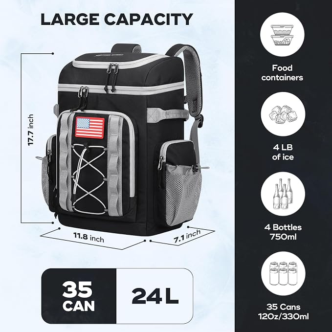 Maelstrom 35/50 Can Insulated Backpack Cooler, Leakproof Soft Lunch Ice Bag | Keeps Food Cold For 16h, Peva Liner, Durable Nylon, Ergonomic Padding. Perfect For Men, Women, Camping, Beach, Hiking, Travel - Image 4