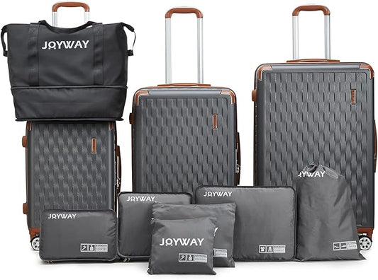 Melalenia Luggage 10 Piece Sets Clearance,Large Suitcase Set Spinner Wheels with TSA Locks,Hard Shell Luggage Sets for Women Travel Suitcase (Grey Brown) by Melalenia