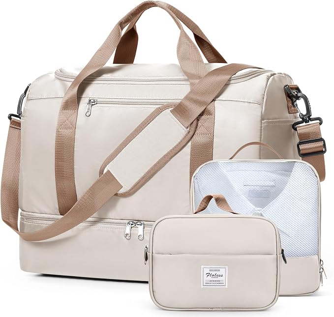 Travel Duffel Bag, Carry-On Overnight Weekender Bags with Shoes Compartment | For Spirit Airlines 18x14x8 Personal Item Bag,Wet Pocket,3 Pcs Set,Small by SYCNB