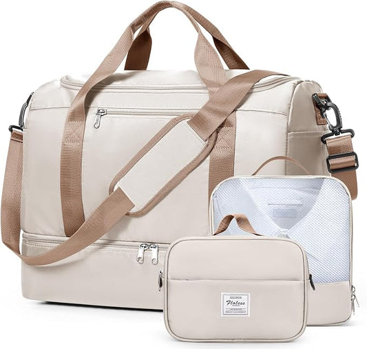 Travel Duffel Bag, Carry-On Overnight Weekender Bags with Shoes Compartment | For Spirit Airlines 18x14x8 Personal Item Bag,Wet Pocket,3 Pcs Set,Small by SYCNB