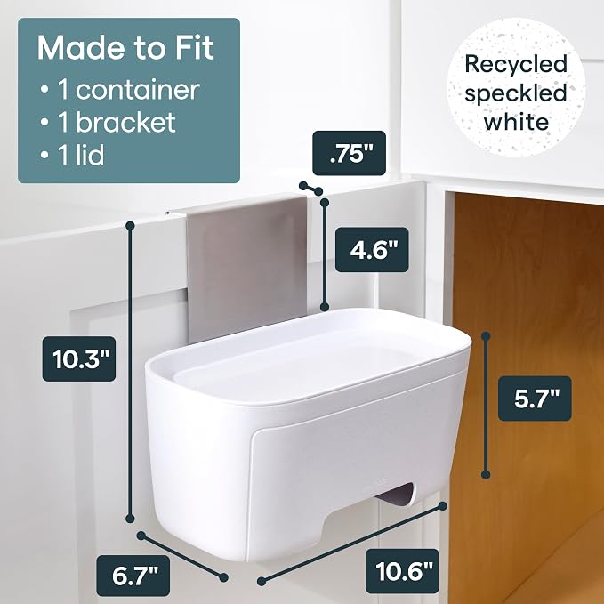 YouCopia DoorStash Garbage Bag Dispenser, Hanging Kitchen Cabinet Door Trash Bag Organizer with Removable Lid for Storage, Speckled White - Image 5
