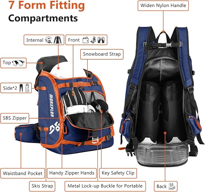MORXPLOR Ski Boot Bag - 65L Padded, Waterproof Ski Travel Backpack for Gear & Accessories - Image 4