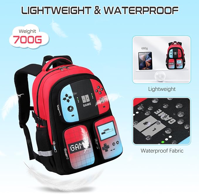 Jafeton School Backpack for Boys, 4 PCS Gamer Boy Backpack Set with Bento Box, Lunch Box & Pencil Pouch, Waterproof Schoolbag for Boys Kids Teens, Elementary Middle School, Kid Bookbag Casual Daypack - Image 5