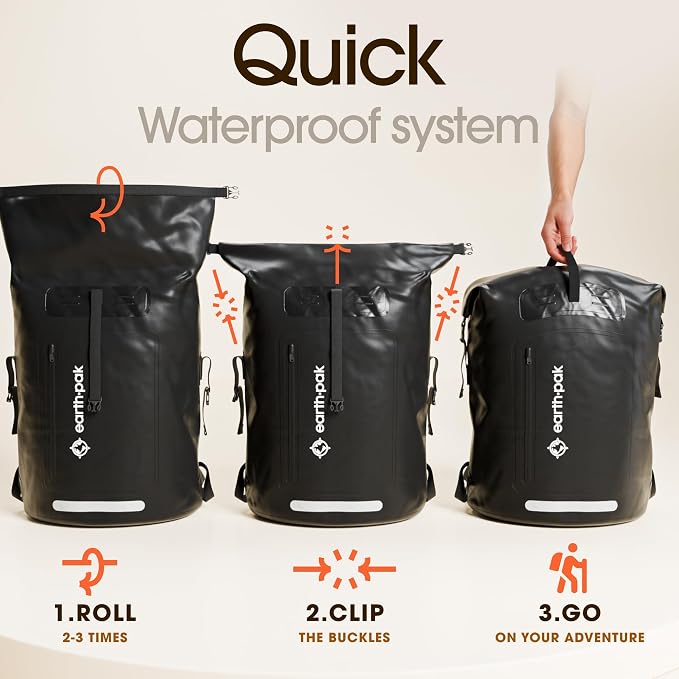 Earth Pak Waterproof Backpack - Heavy Duty Hiking Backpack - Roll-Top Closure Bag - Cushioned Dry Bag Waterproof Phone Case - Image 6