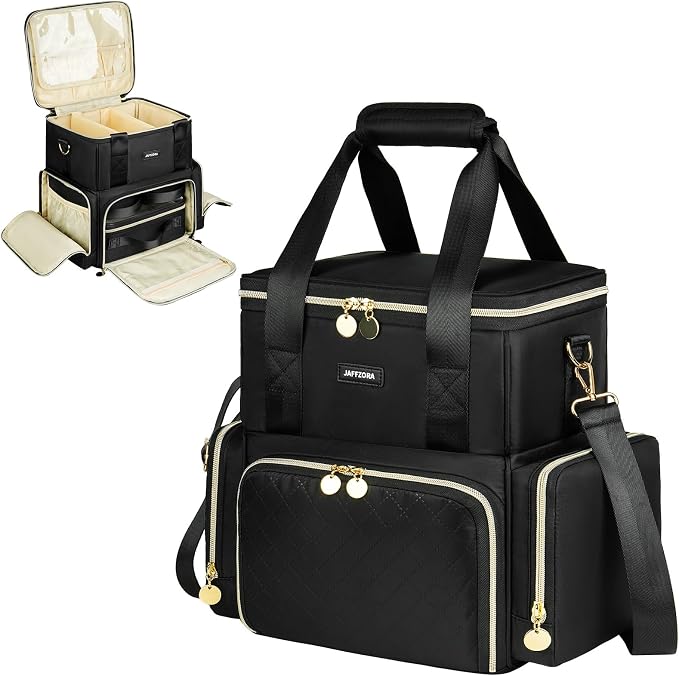 Extra Large Makeup Bag with 3 Removable Cases, Double Layers Travel Cosmetic Storage Organizer Bag with Detachable Dividers, Black by Jaffzora