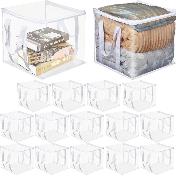 16 Pcs Clear Zippered Organizers 12''x12''x12'' Moving Bags with Reinforced Handles Heavy Duty Storage Cube Tote Storage Blanket Bags Bins for Clothes Moving Supplies Linens Shoes Closet Organizer - Image 9
