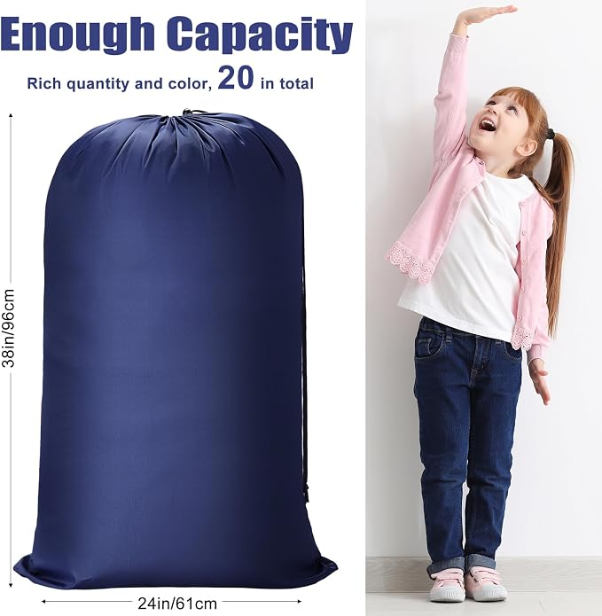 Nuogo 20 Pcs Laundry Bag Washable Travel Laundry Bags with Drawstring Lock Closure Large Heavy Duty for Camping Tent Blankets Dirty Clothes Yarn Fabric Storage, 38 x 24 Inches(Mixed Color) - Image 2