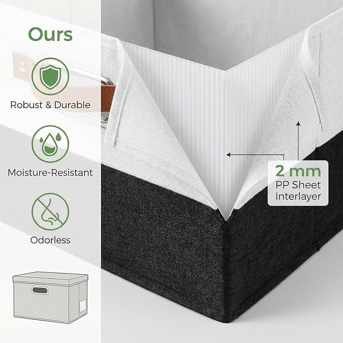 PRANDOM Storage Bins with Lids [3-Pack] Linen Fabric Foldable Storage Boxes Organizer Containers Baskets Cube with Cover for Bedroom Closet Office Black & White（11.4X8.6X6.7 - Image 4