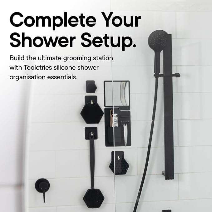 TOOLETRIES Harvey & Oliver, Shower Organizer & Shaving Mirror - Charcoal | Shower grooming station with a clear-view mirror and reusable organiser for everyday grooming. - Image 9
