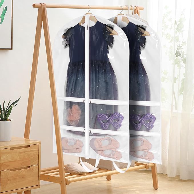 KEEGH Clear Garment Bags for Dance Costumes 40 inch Dance Garment Bags for Dancers Hanging Clothes for Closet Storage, with 4 Zipper Pockets for Dance Competitions, Ballet, Theatre, 6 Pack, White - Image 5