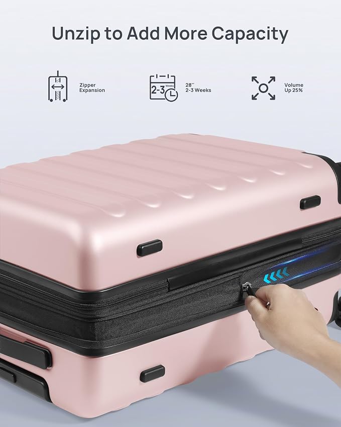 NINETYGO Large Checked Luggage 28 Inch, Checking In Luggage with Smooth Spinner Wheels, Expandable, Hard Shell PC Suitcase, Lightweight Travel Luggage, TSA Approved (Pink, Rhine Max) - Image 5
