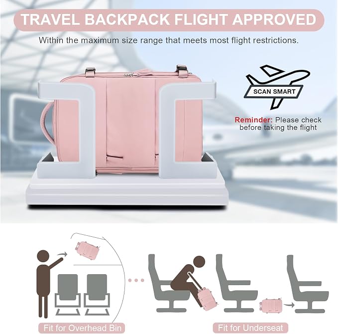 Travel Backpack for Women Airline Approved Carry on Backpack for Airplanes Mochila De Viaje Personal Item Travel Bag Spirit Airlines Personal Item Bag 18x14x8 Backpack for Traveling on Airplane Pink - Image 2