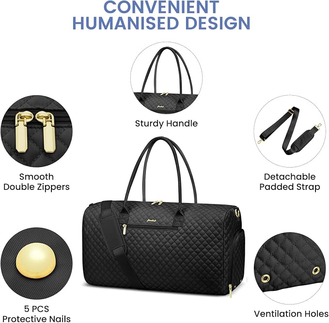 Women Weekender Travel Duffle Bag: Travel Duffel Overnight Bags with Shoe Compartment Large Carry on Tote with Toiletry Bag Weekend Traveling Yoga Gym Hospital Bag for Women with Wet Pocket Black - Image 5