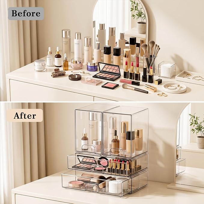 Clear Stackable Storage Drawers: Baby Bottle Storage Organizer, Acrylic Bottles Station Organizer Container for Countertop, Vanity, Bathroom, Cabinet Organization - 4 Pack - Image 7