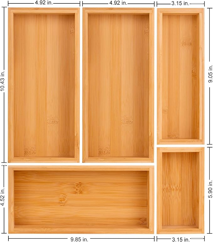 bamboo drawer organizer Set,expandable drawer dividers,wooden storage organizers,drawer organizers for kitchen, bathroom,flatware,Tea Bag Organizer (1 X 5PCS Natural) - Image 3