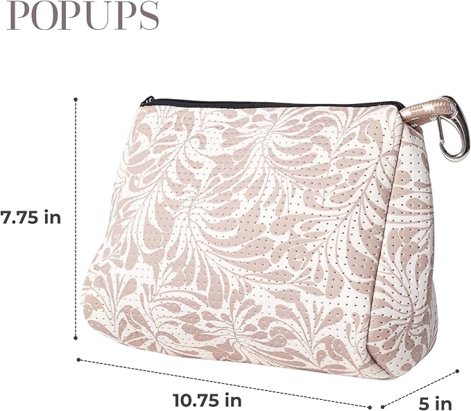 POPUPS Large Makeup Bag with Zipper - Waterproof Neoprene Cosmetic Bag 7.7 x 10.75 x 5 inches - Image 3