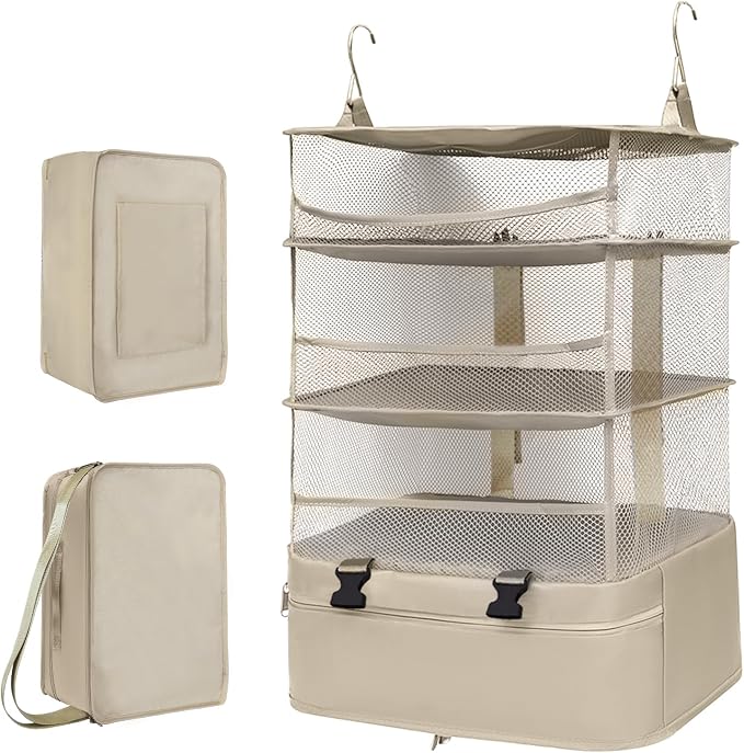 Hanging Packing Cubes for Travel, Oxford 300D fabric hanging storage organizer, can be carried on both shoulders (rice-white, L-1) - Image 9