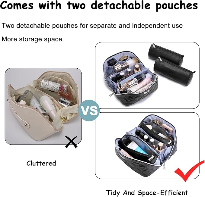 BOYATU Travel Makeup Bags for Women Cosmetic Bag: Puffy Make up Bags Set of 3 - Vegan Leather Makeup Organizer - Waterproof Large Toiletry Bag with Compartments - Travel Essentials (H-1-Black) - Image 6