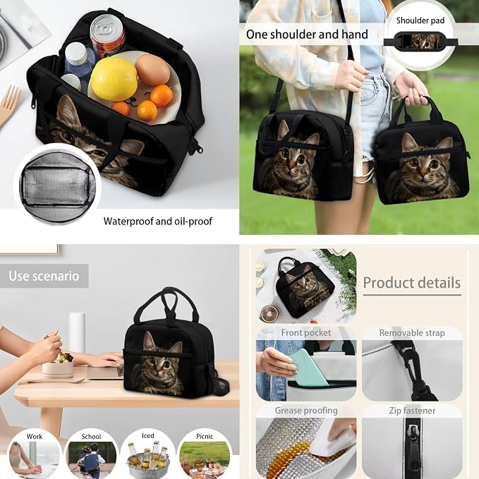 POLERO Cute Cat Backpacks for Cat Lovers Toddler Kindergarten School Bookbag Set 3D Print School Bags with Lunch Box for Girls Boys - Image 5