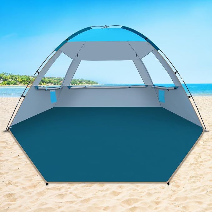 COMMOUDS Beach Tent Sun Shelter for 3/4/6/8 Person, UPF 50+ UV Protection Beach Shade Canopy Tent, Lightweight, Easy Set Up and Carry by COMMOUDS