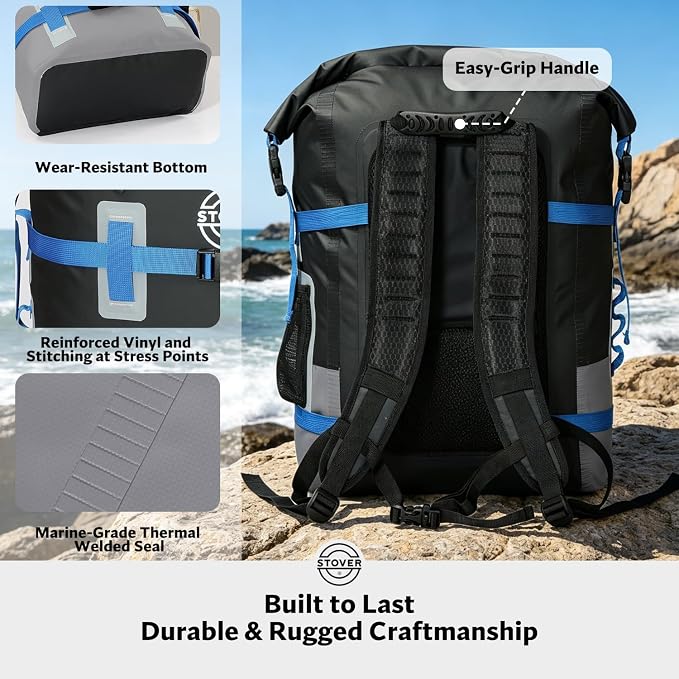 STOVER 30/40/55L Waterproof Dry Backpack & Phone Case - 2XL Floating Dry Bag for Kayaking, Travel, Hiking, Fishing, Camping, Motorcycles & Beach, Heavy-Duty Roll Top Men/Women (Black/Grey/Blue) - Image 5