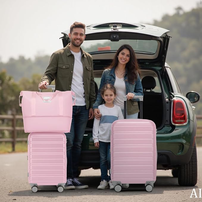 6 Piece Luggage Set Hard Shell - Pink Expandable Suitcases with Spinner Wheels and Duffel Bags for Family Travel, Durable Carry On Luggage Sets with Lock for Women and Girls - Image 7