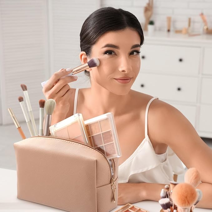 100 Pack Aesthetic Makeup Bags Bulk PU Leather Cosmetic Pouches Waterproof Toiletry Bags Makeup Pouches Bulk for Teen Girls Women Party Gift Travel Storage Back to Teacher Gift (Neutral) - Image 4