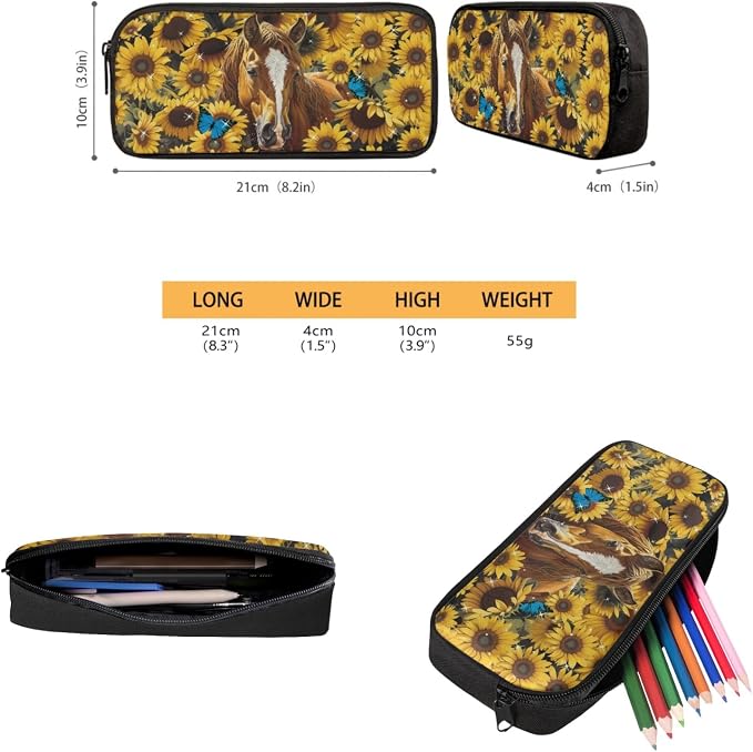 Coloranimal Sunflower Horse 3pcs Backpack Set 17 Inch Kids Backpack With Small Insulated Lunch Bag Pencil Case Kids Backpack for Boys Girls Outdoor Sports Rucksack - Image 4