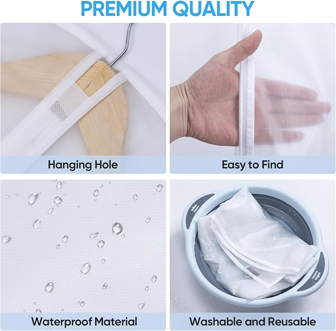 BALEINE 40'' Translucent Garment Bags, 2 Packs PEVA Dress Bag for Closet Clothes Dresses Suit Coats Storage (White, 2PK) - Image 2