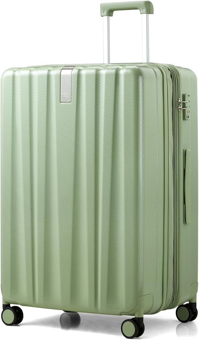 Hanke 29 Inch Expandable Checked Luggage Lightweight PC Hard Shell Luggage Suitcases with Wheels Travel Luggage Rolling Large Suitcase Travel Luggage Bag for Study Abroad.(Bamboo Green) by Hanke