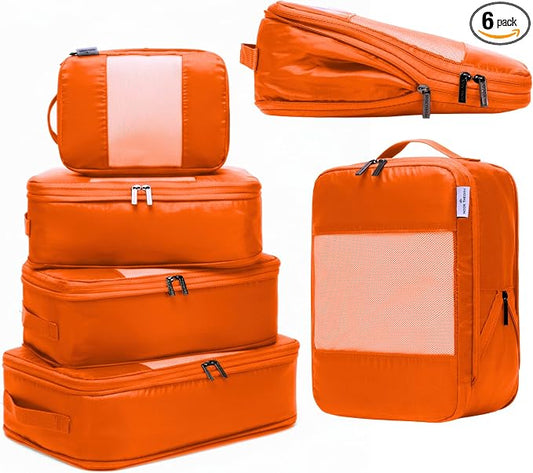 6-Pack Large Compression Packing Cubes for Travel - Lightweight Compression Packing Cube Set, Water-Resistant Luggage Organizer Bags & Suitcase Organizers, Travel Cubes for Carry-On, Checked Luggage by NookTheory