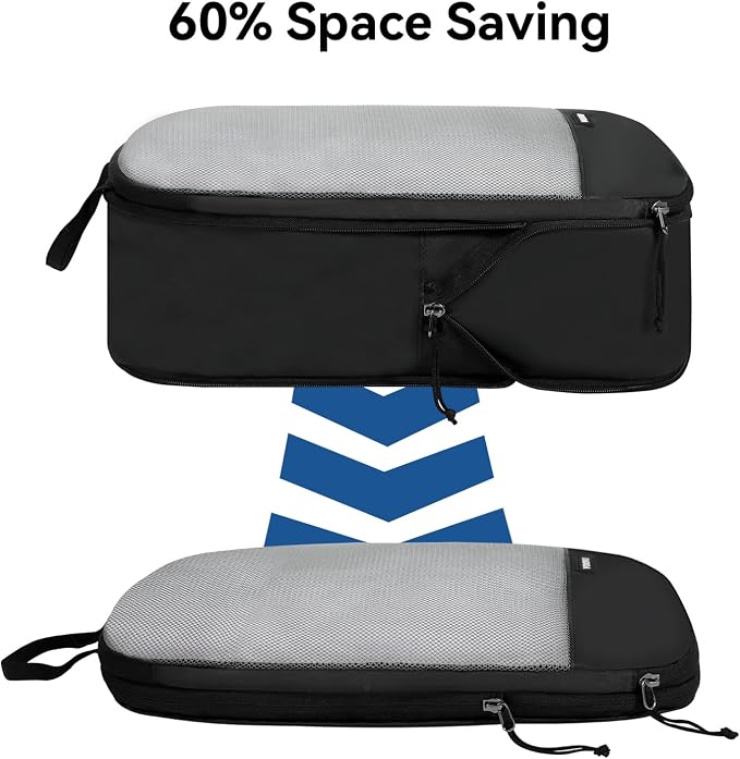 Voova 6 Set Compression Packing Cubes, Travel Accessories Expandable Packing Organizer Bags Set for Carry on Suitcase, Durable Luggage Packing Cubes for Travel Essentials, Black - Image 4