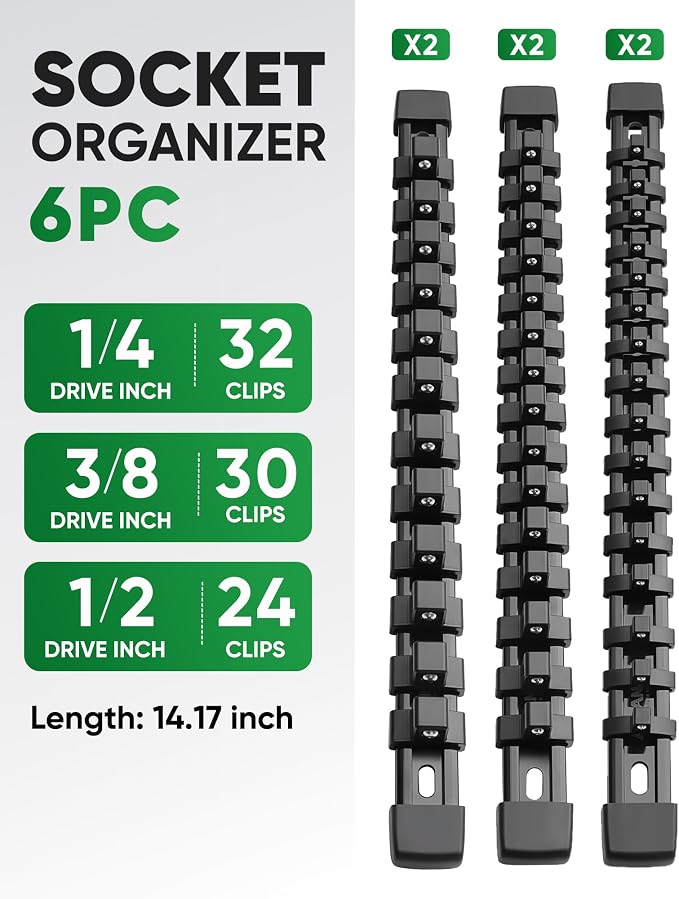 ALOANES 6PC Socket Organizer, Socket Rails Fit 1/2", 1/4" and 3/8" Drive | Heavy Duty ABS Socket Holders Hold 86 Sockets for Mechanics Toolbox Drawer Bags(Black) - Image 2