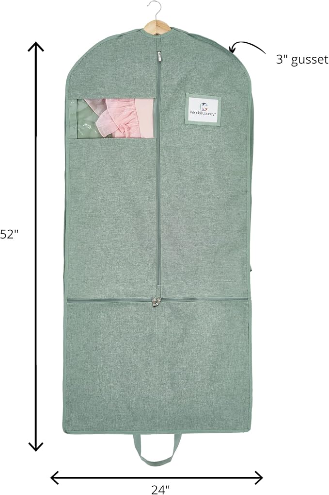 Waterproof Hanging Garment Bag 52 inch Deluxe Clothes Bag with Gusset, 4 Pockets & Side Zip for Dance Costumes, Sports, Skating, Theatre, Beauty Pageants & More by Kendall Country (Moss) - Image 4