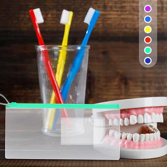 Timgle 400 Pcs Dental Zipper Pouches Dental Bags for Patients Bulk with Business Card Holder Clear Toothbrush Pouch Plastic Pencil Pouch for Students Teacher Prizes, Color Random - Image 5