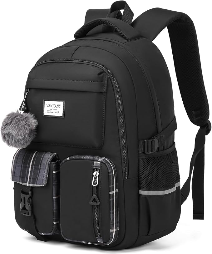 Large School Backpack for Teen Girls, Big Student Laptop Backpack Aesthetic Bookbags for College Women Elementary Middle High School Travel Mochilas Escolares, Black by VANKANY