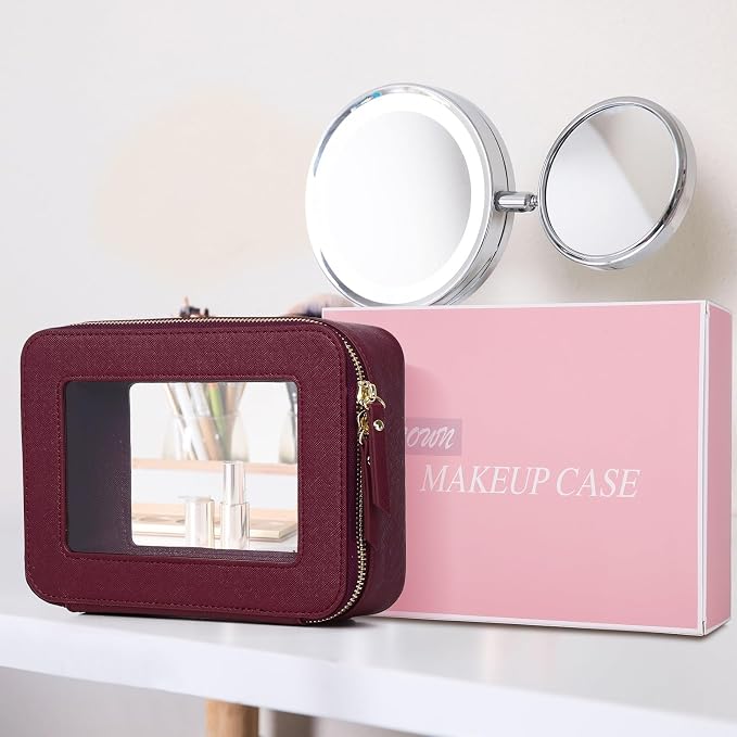 Clear Makeup Bag Women's Waterproof Travel Cosmetic Case and Toiletry Bag Portable Makeup Organizer Bag for Car with Zipper (Burgundy, M) - Image 7