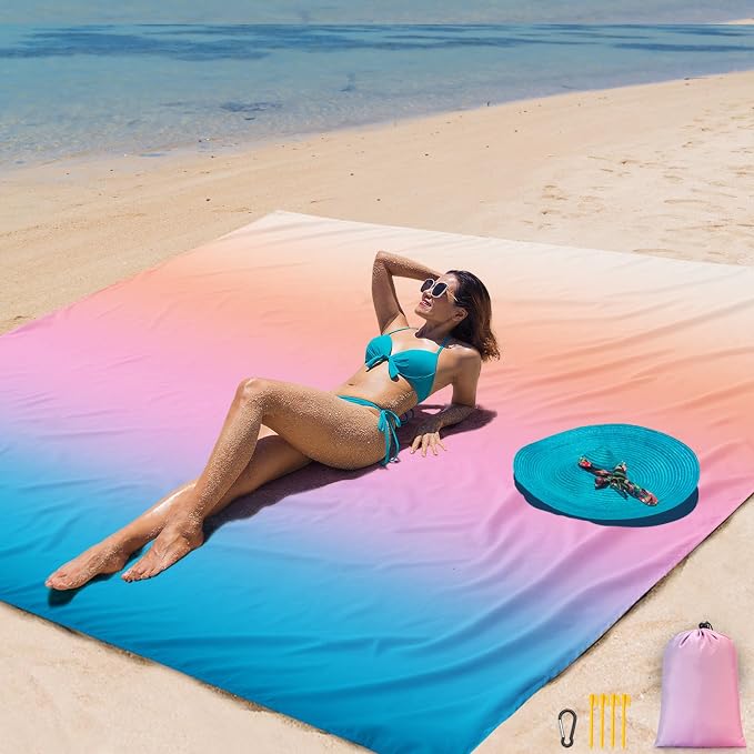 AISPARKY Beach Blanket Waterproof Sandproof Extra Large, Oversized Beach Mat, Quick Drying&Compact&Lightweight, Picnic Blankets Vacation Essentials for Outdoor Beach Camping (79" X 83" (4 Person)) by AISPARKY