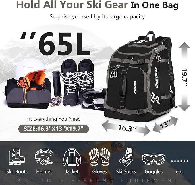MORXPLOR Ski Boot Bag - 65L Padded, Waterproof Ski Travel Backpack for Gear & Accessories - Image 2