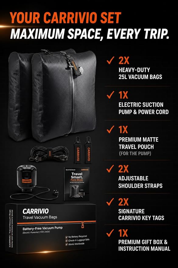 Vacuum Seal Bags for Clothing Travel - Lifetime Valve Warranty, Waterproof - Travel Vacuum Bags with Pump, Packing Cubes Compression - Pack Smarter, Save Space with Plug-In Power (Large, 2 Count) - Image 7