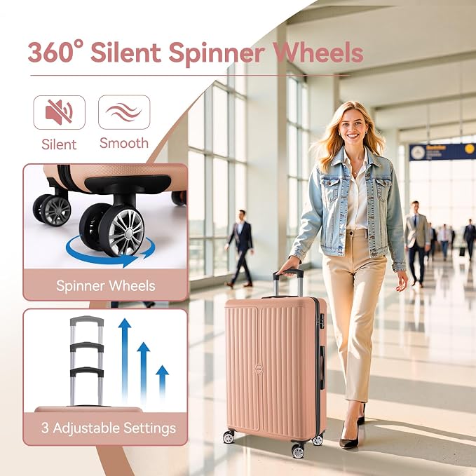 Hoteel 20 Inch Luggage Set 3 Piece, Hardside Carry On Suitcase with TSA Lock and Spinner Wheels, Includes Expandable Duffel Bag and Toiletry Bag, Lightweight ABS+PC, Pink - Image 4