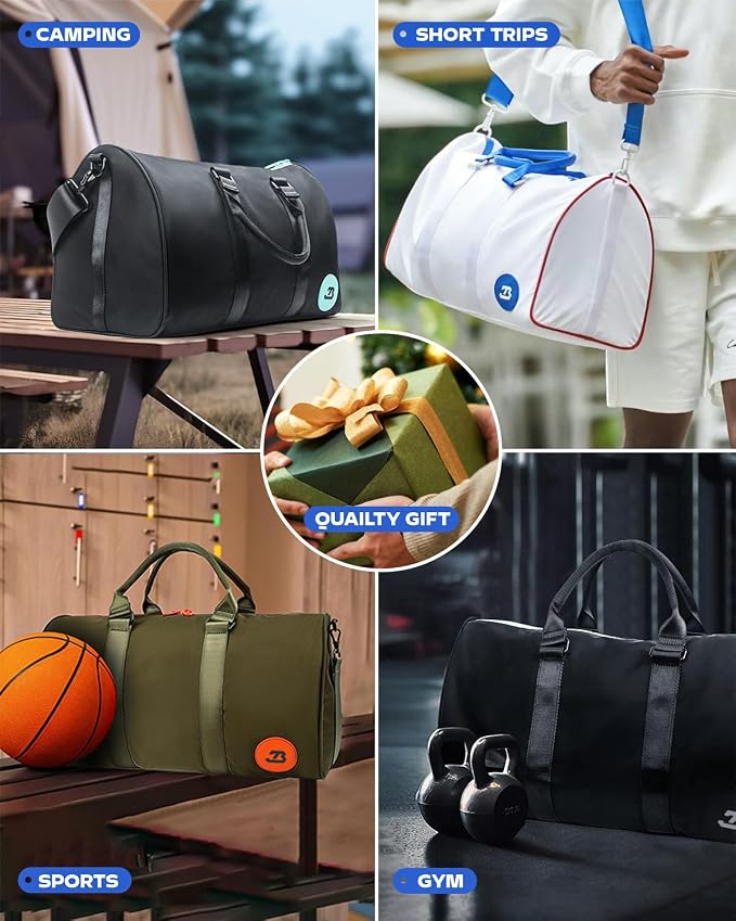 4Pcs/Set Waterproof Sports Duffel Bag 1000D Nylon Durable Gym Bags for Men and Women Overnight Bag with 3 Accessory Bags of Wet & Dry Separation Upgrades 2.0 White - Image 7