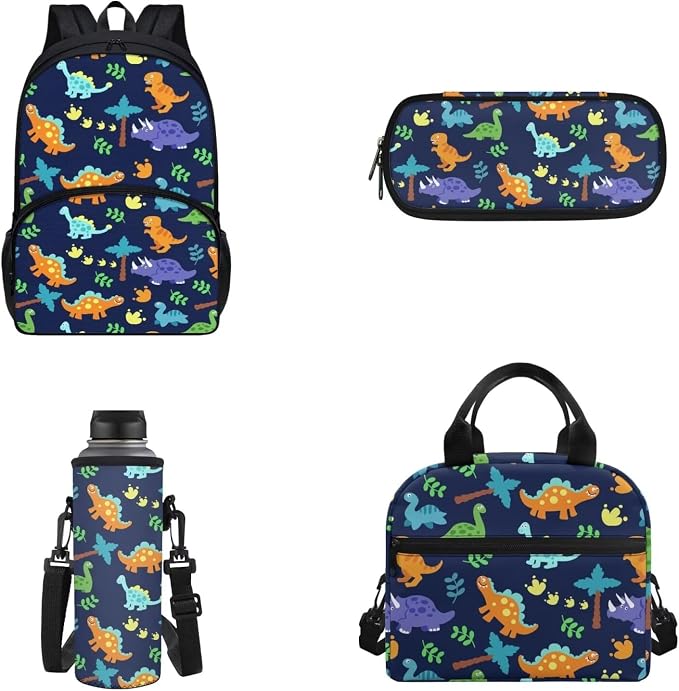 POLERO Boys Dinosaur Backpack Set with Lunch Box Cartoon Cute Kids Lightweight Book Bag Toddler Kindergarten School Bags 4 Pcs by WelcometoPOLERO