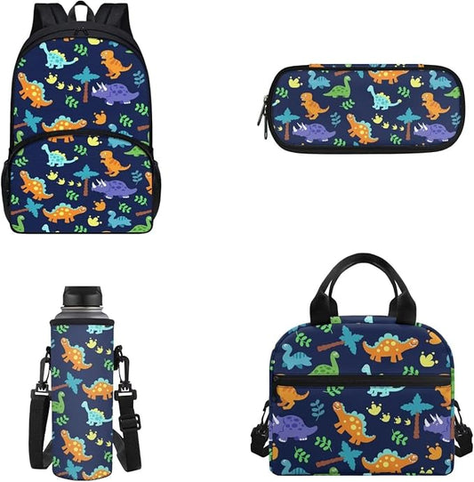 POLERO Boys Dinosaur Backpack Set with Lunch Box Cartoon Cute Kids Lightweight Book Bag Toddler Kindergarten School Bags 4 Pcs by WelcometoPOLERO