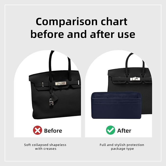 DGAZ Silk Purse Organizer Insert for Birkin Bag(Blue nuit,BK45) | Soft and Lightweight,Perfect Fit,Multi-pocket Storage,Bag Protector,Luxury Bag Care,Handmade,for Smooth Bag Organizer - Image 5