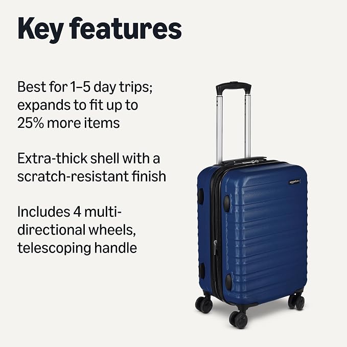 Amazon Basics 21" Hardside Carry-On Luggage with Multi-directional Wheels, Expandable for Up to 25% More Space, Scratch-Resistant Surface, Organized Interior, Navy Blue - Image 2