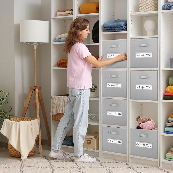 Fabric storage cubes (8 Pack) 11 Inch Cube Storage Bin, cube organizer bins with 8 Labels Window Cards & a Pen, Foldable cube organizer bins and Storage Box, Light Grey - Image 5